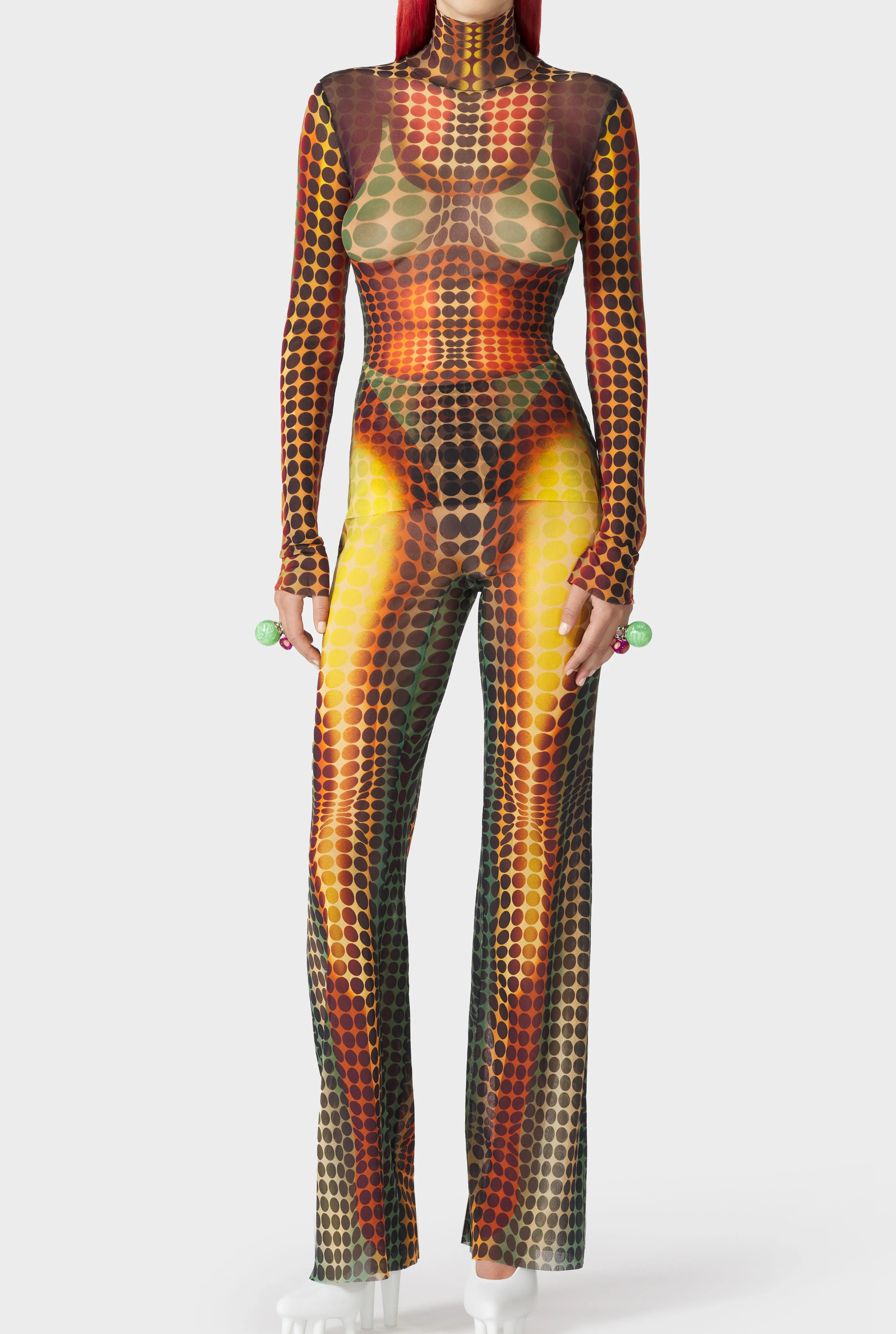 Jean Paul Gaultier The Brown dots print Mesh Top> Iconic Prints