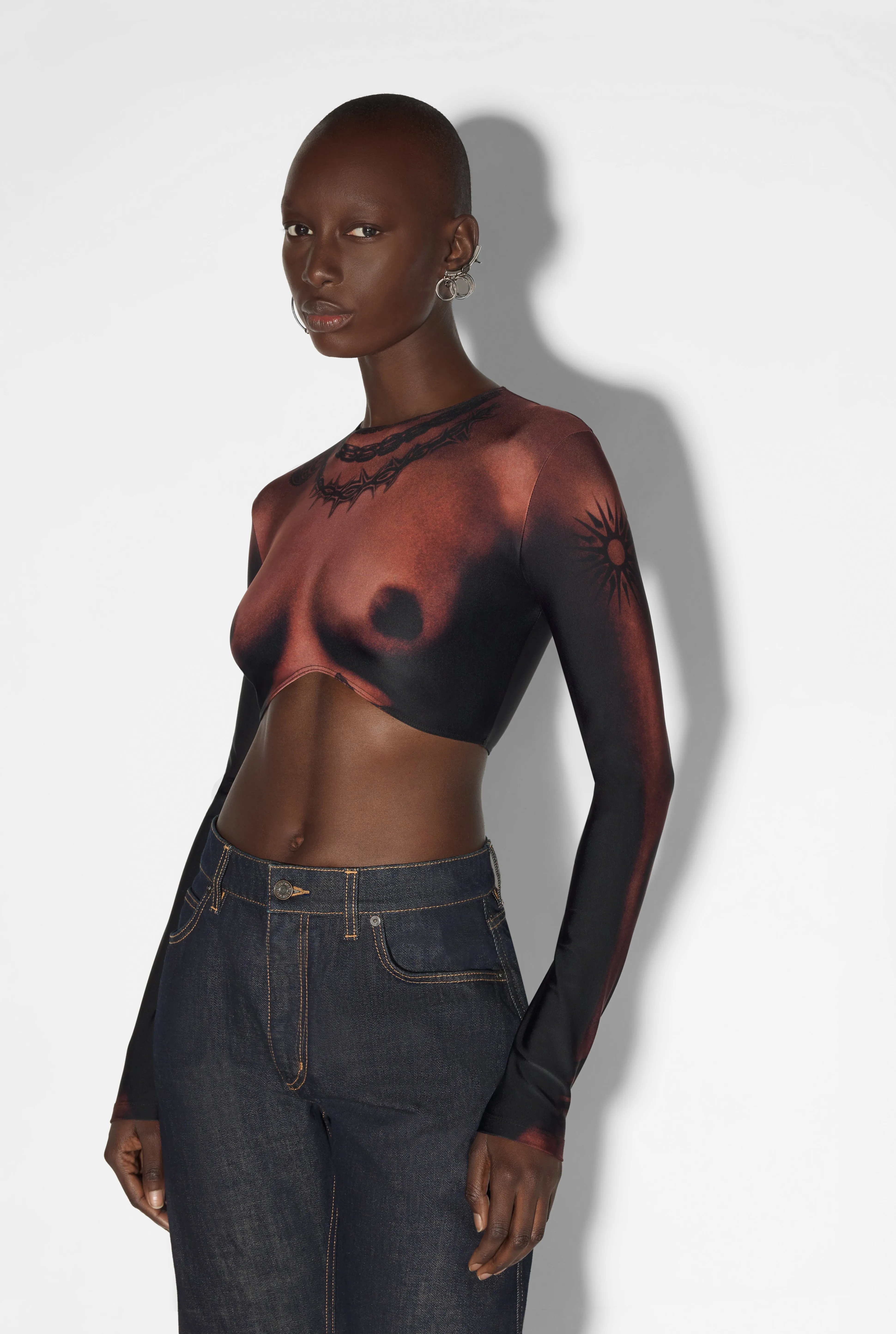 Jean Paul Gaultier The Ebony Body Tattoo Crop Top> Iconic Prints