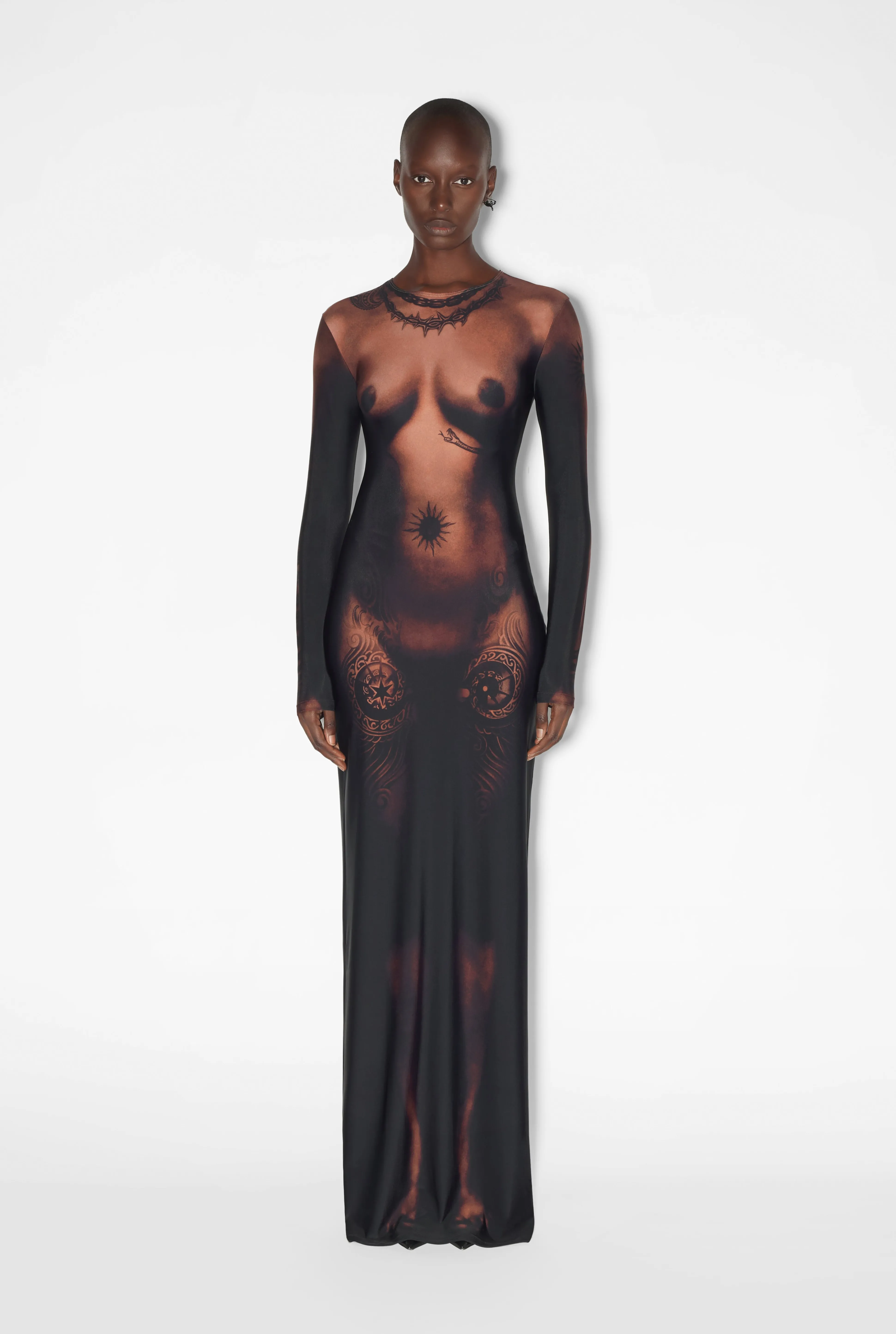 Jean Paul Gaultier The Long Ebony Body Tattoo Dress> Iconic Prints