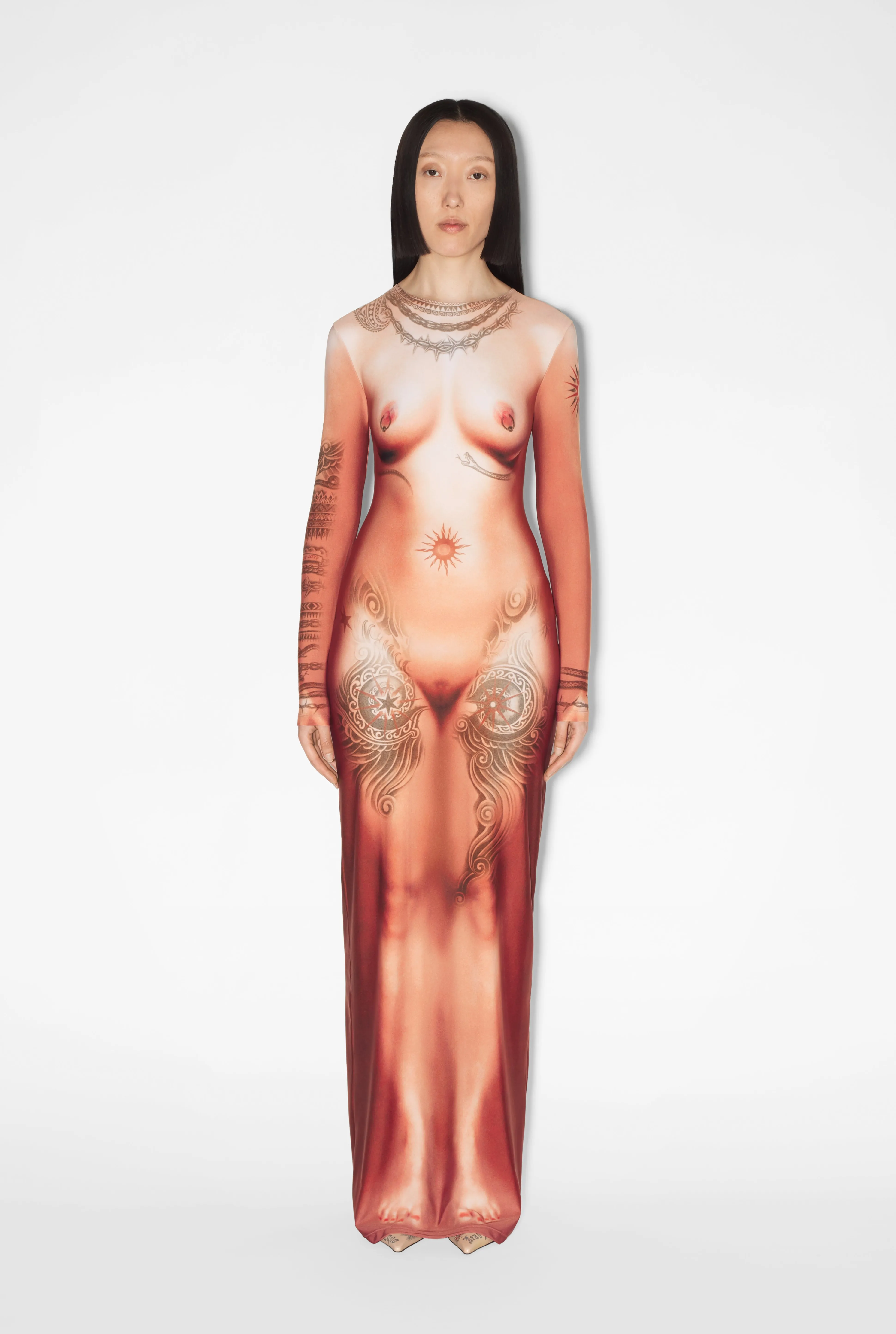 Jean Paul Gaultier The Long Nude Body Tattoo Dress> Iconic Prints