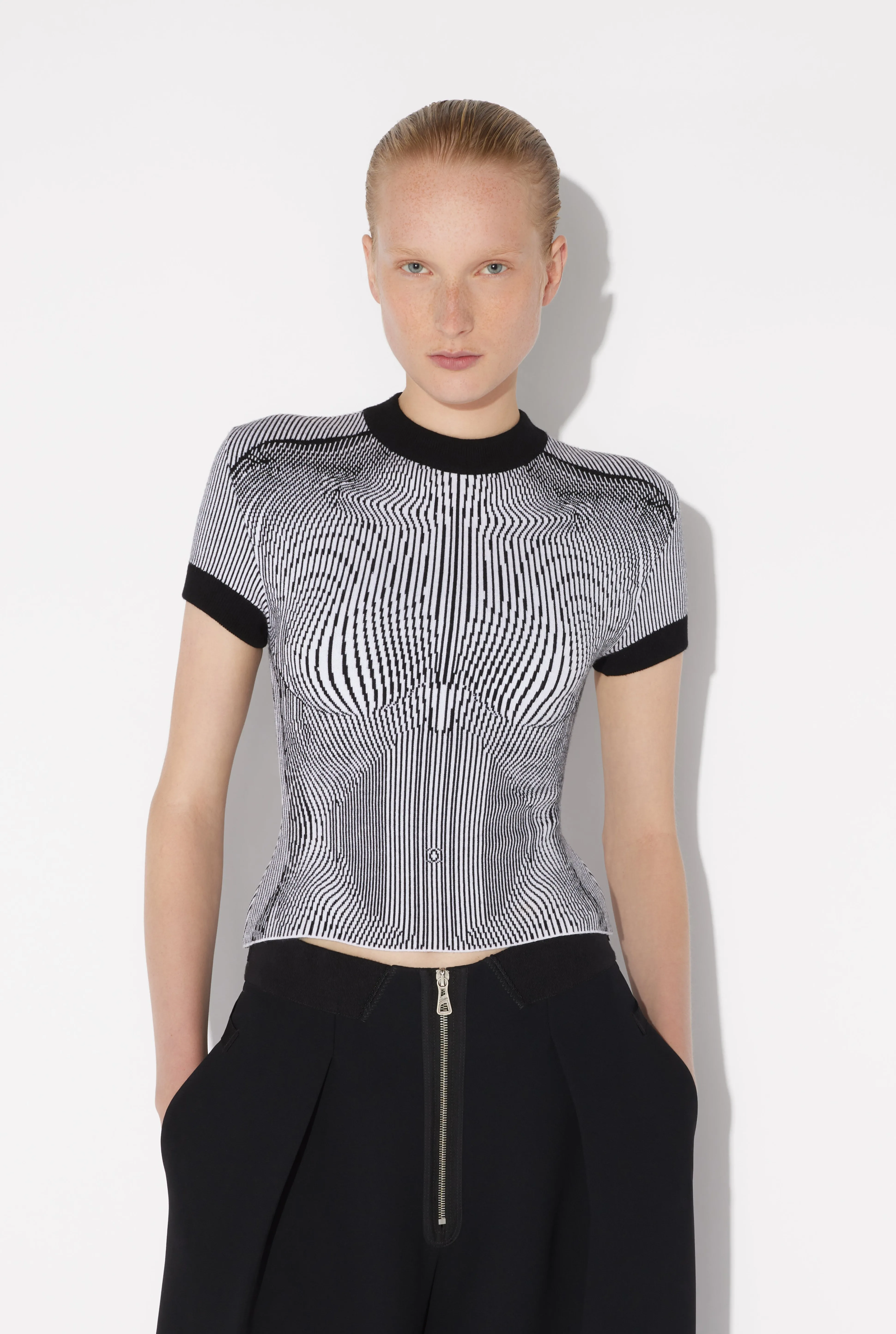 Jean Paul Gaultier The Morphing Pinstripes Jacquard T-Shirt> Tops | Knitwear