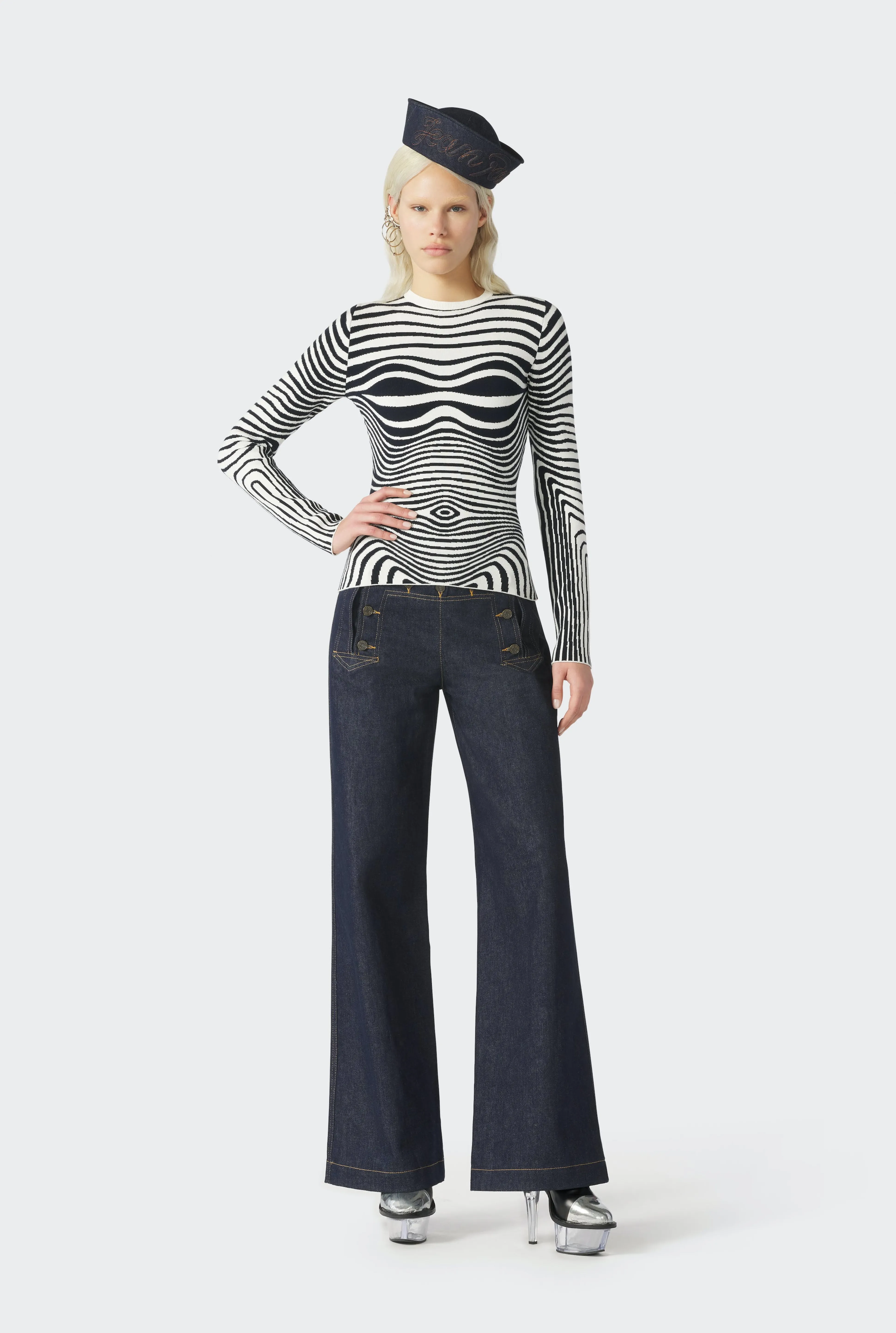 Jean Paul Gaultier The Navy Blue Body Morphing Knit Top> Iconic Prints